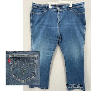 Levi's Night Blues Denim Jeans Womens Plus 24M Embellished Bling Pockets Stretch